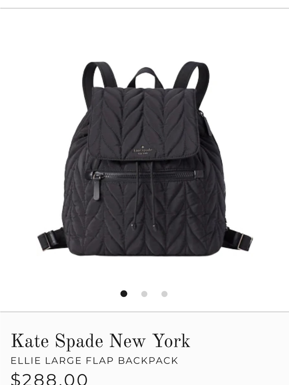 kate spade Quilted Black Ellie Large Flap Backpack